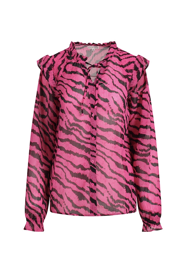 Citylife Dames Tops lange mouw rose violet W20566/Ysra ruffle Citylife Dames Tops lange mouw rose violet W20566/Ysra ruffle
