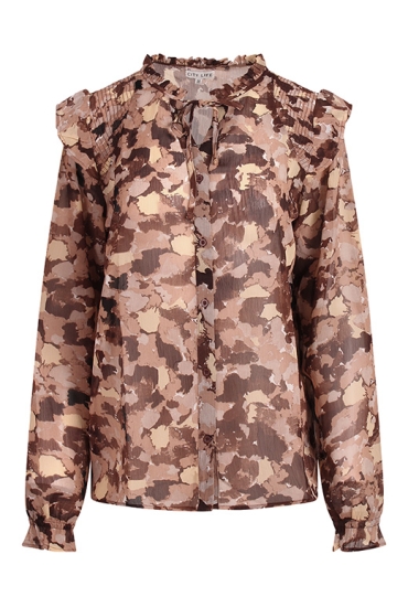 Citylife Dames Shirts & Tops bruin W20566/Ysra ruffle