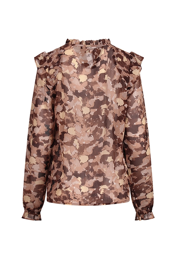Citylife Dames Tops lange mouw bruin W20566/Ysra ruffle Citylife Dames Tops lange mouw bruin W20566/Ysra ruffle