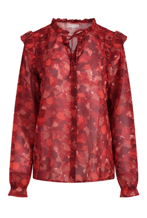 Citylife Dames Tops lange mouw rood W20566/Ysra ruffle Citylife Dames Tops lange mouw rood W20566/Ysra ruffle
