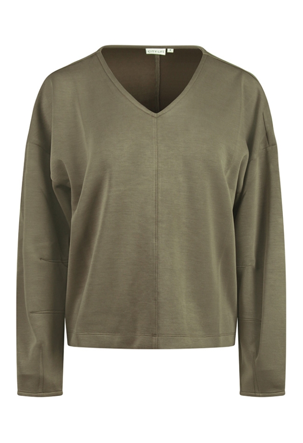 Citylife Dames Tops lange mouw khaki W20538/214333 Citylife Dames Tops lange mouw khaki W20538/214333