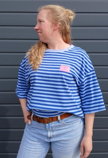 Private label Streep t-shirt km Blauw  Blauw