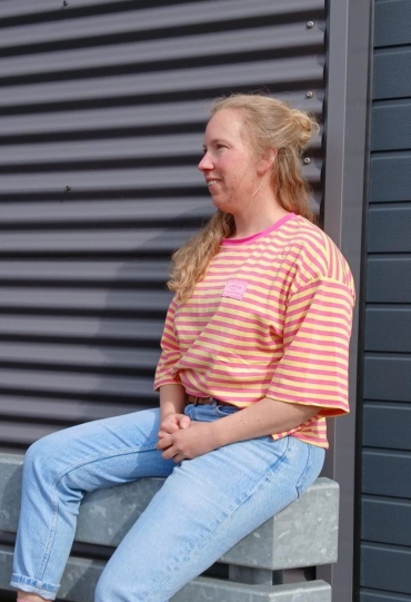 Private label Streep t-shirt km geel  Geel