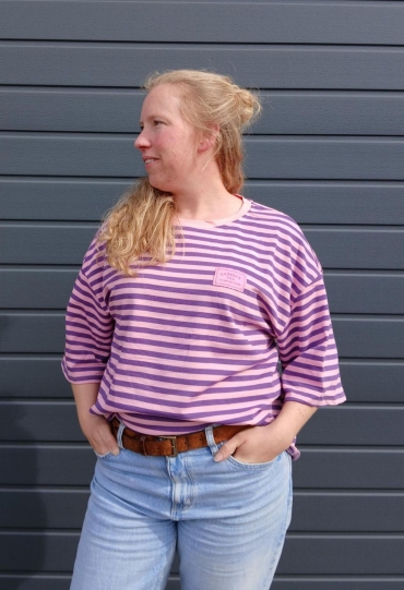 Private label Streep t-shirt km paars  Paars