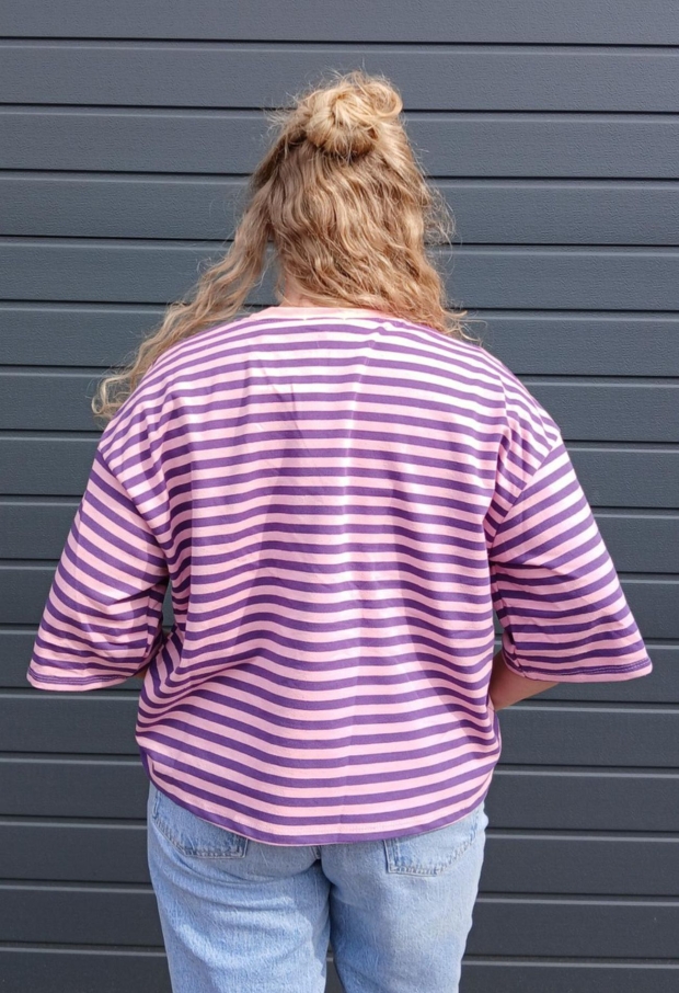 Streep t-shirt km paars 