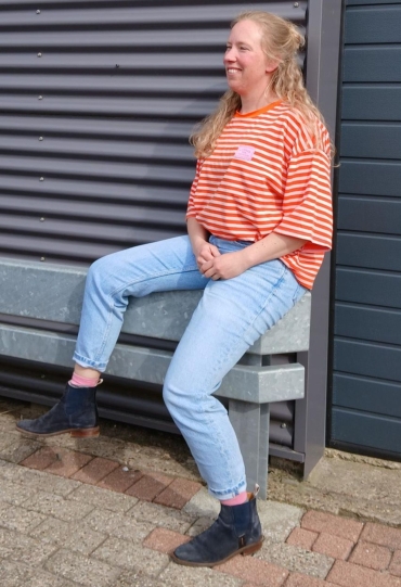 Private label Streep t-shirt km oranje  Oranje