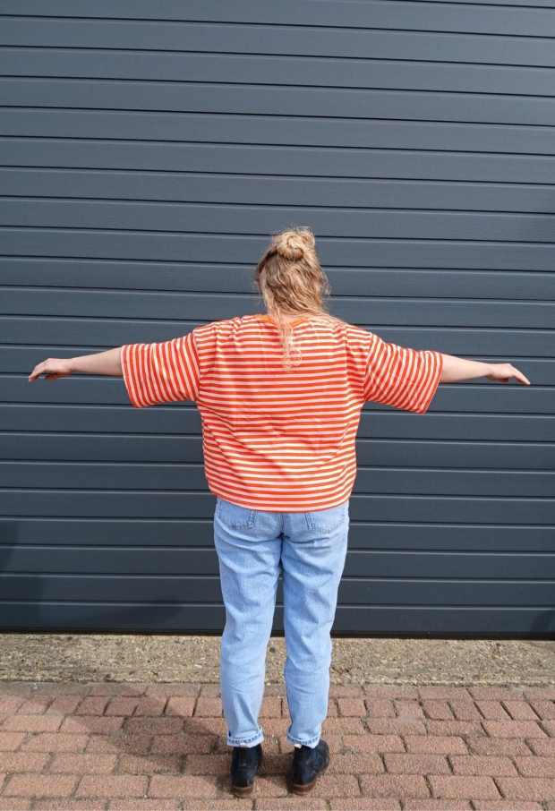 Streep t-shirt km oranje 