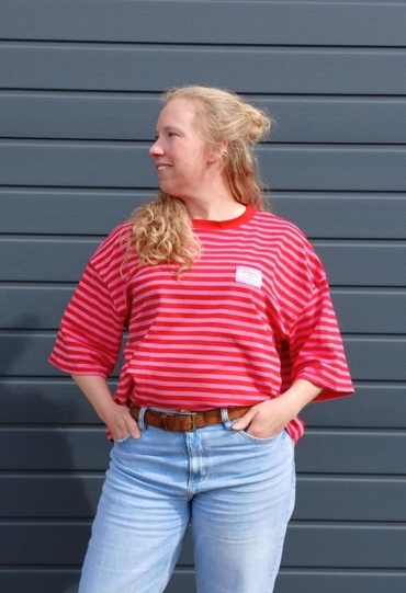 Private label Streep t-shirt km ROOD  Rood