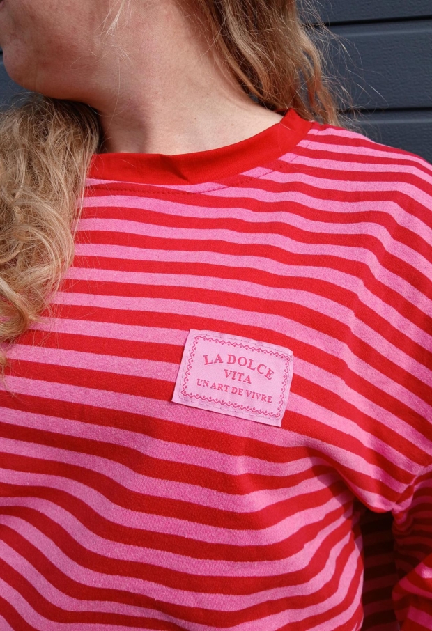 Streep t-shirt km ROOD 