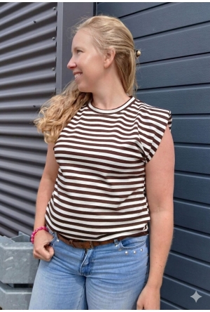 Private label Streep t-shirt kapmouw Bruin  Bruin