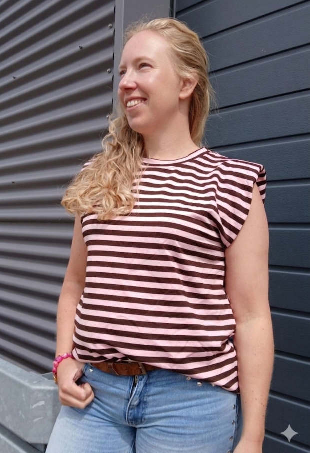 Streep t-shirt kapmouw ROSE