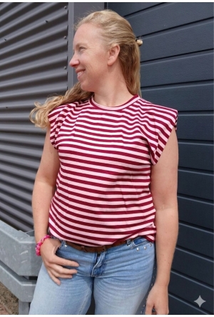 Private label Streep t-shirt kapmouw Bordeaux  Bordeaux