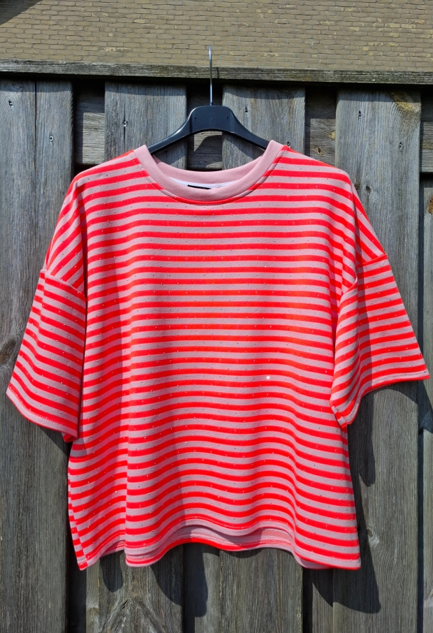 Streep t-shirt stras oranje