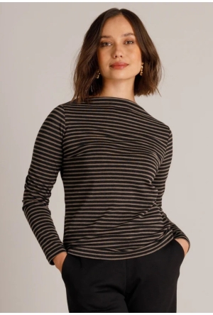 Yest Dames T-shirts lange mouw Black/Light Taupe 0006763