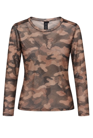 Iz Naiz Dames Tops lange mouw Camo brown 25390 Iz Naiz Dames Tops lange mouw Camo brown 25390