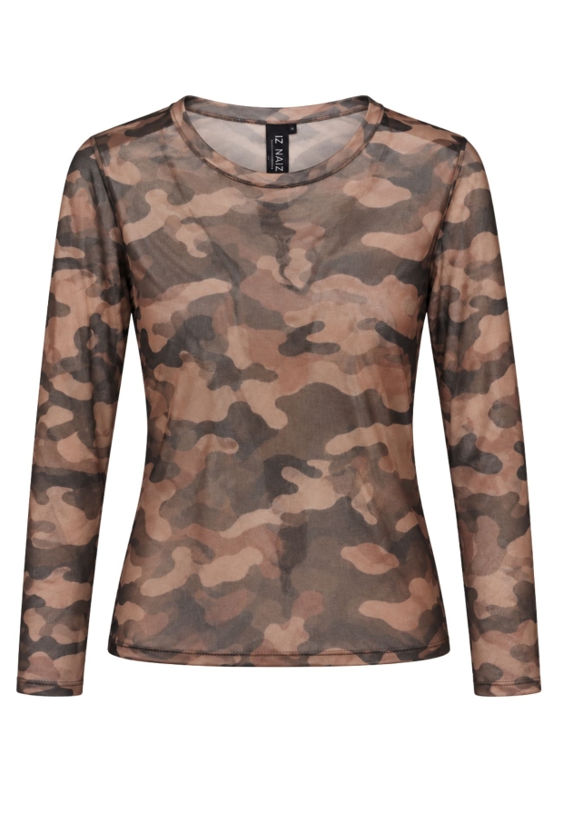 Iz Naiz Dames Tops lange mouw Camo brown 25390