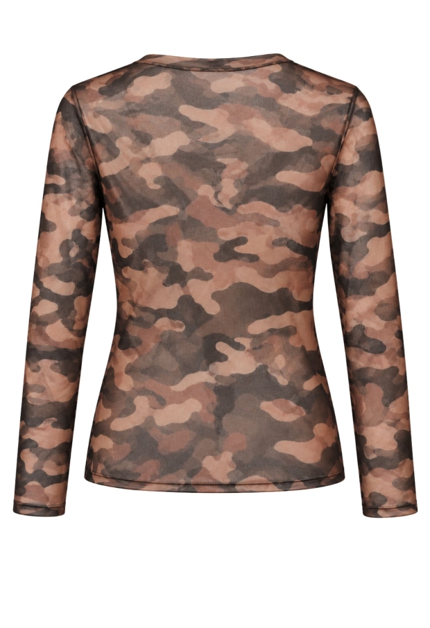 Iz Naiz Dames Tops lange mouw Camo brown 25390