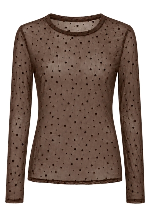 Iz Naiz Dames Tops lange mouw Dott brown 25390 Iz Naiz Dames Tops lange mouw Dott brown 25390