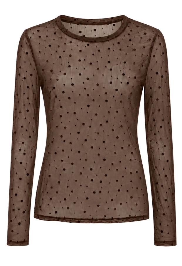 Iz Naiz Dames Tops lange mouw Dott brown 25390 Iz Naiz Dames Tops lange mouw Dott brown 25390