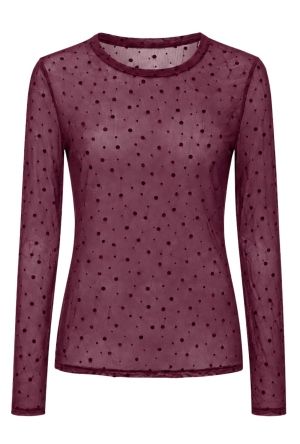 Iz Naiz Dames Tops lange mouw Dott bordeaux 25390 Iz Naiz Dames Tops lange mouw Dott bordeaux 25390