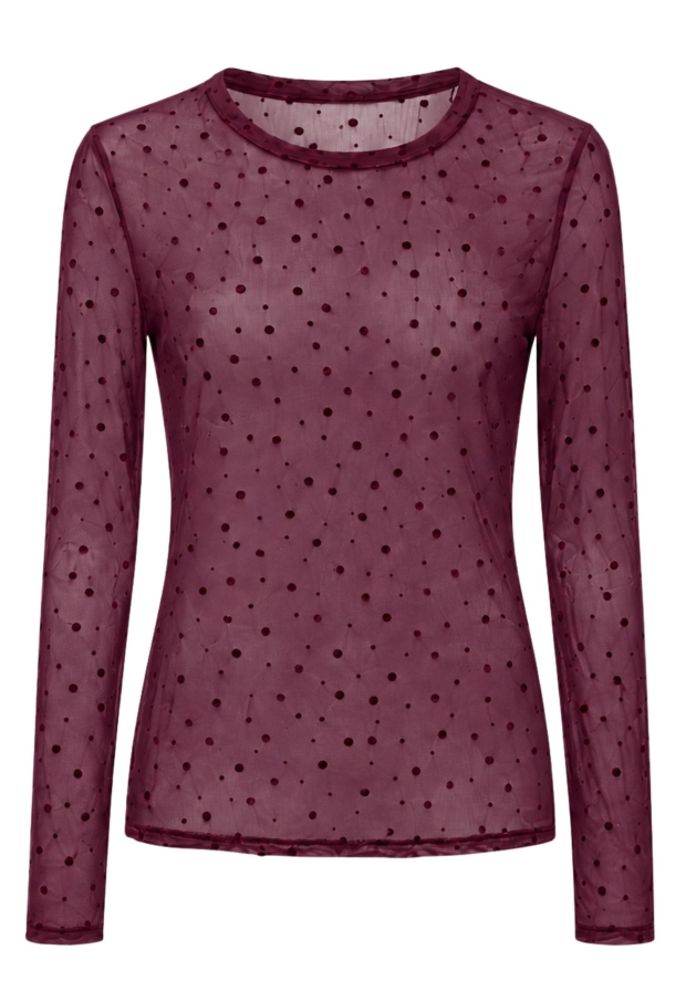Iz Naiz Dames Tops lange mouw Dott bordeaux 25390